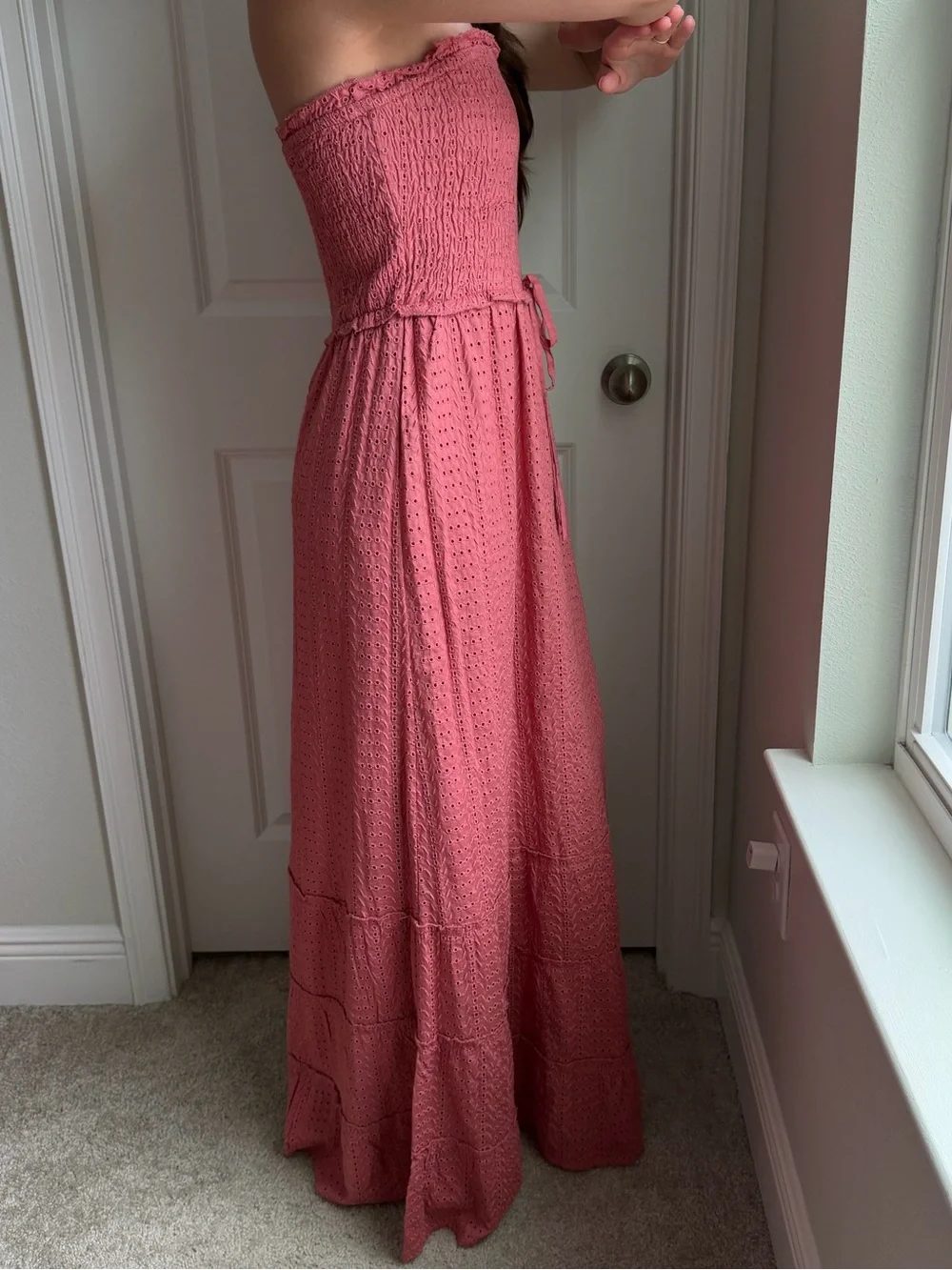 JESSICA SIMPSON Strapless Smocked Maxi Dress in Dusty Rose